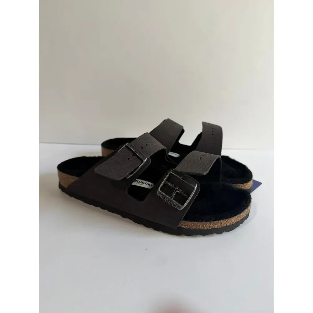 Birkenstock Arizona BS Shearling Lined Slides Desert Dust BLACK Sz EU 41 NARROW